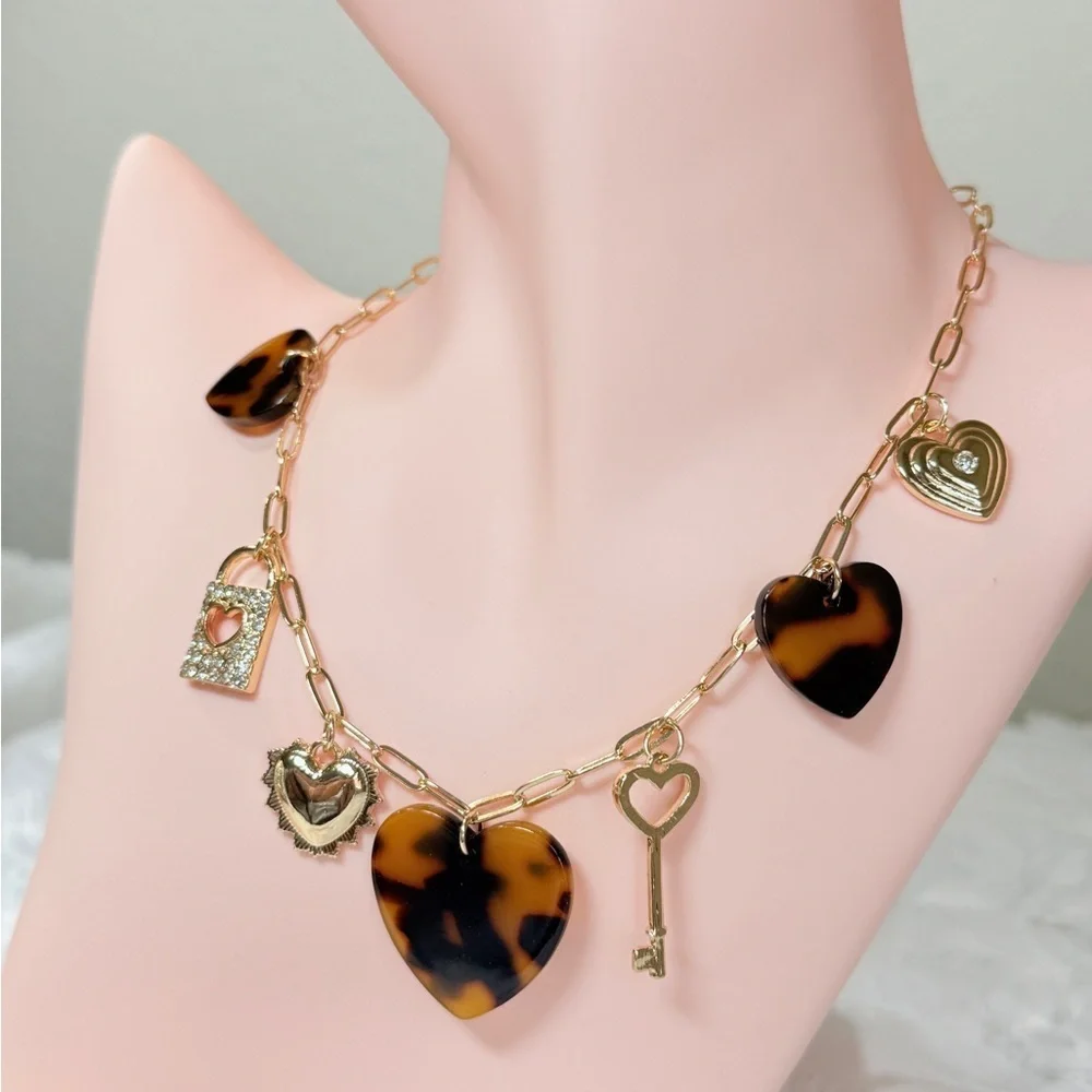Gold and Brown Heart Charm Necklace